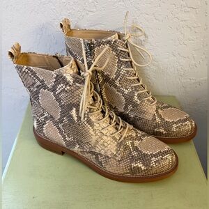 Sam Edelman Nina Snakeskin Combat Lace Up Boots Women's, Sz 8